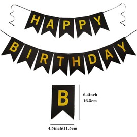 Happy Birthday Banner Sign with Shiny Letters Glitter Birthday Banner Decoration DIY Party Decoration Supplies（Black）