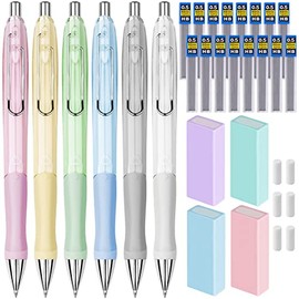 Tomorotec Mechanical Pencils Set 6PCS Pack School Office Supplies with Erasers Lead Cap Eraser Refills, 0.5 mm HB Lead Pencil for Writing Sketching Drawing Drafting Back to School