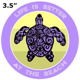 Athena Brands Turtle Life is Better at the Beach Car Truck Window Bumper Graphic Sticker Decal - Panama Purple