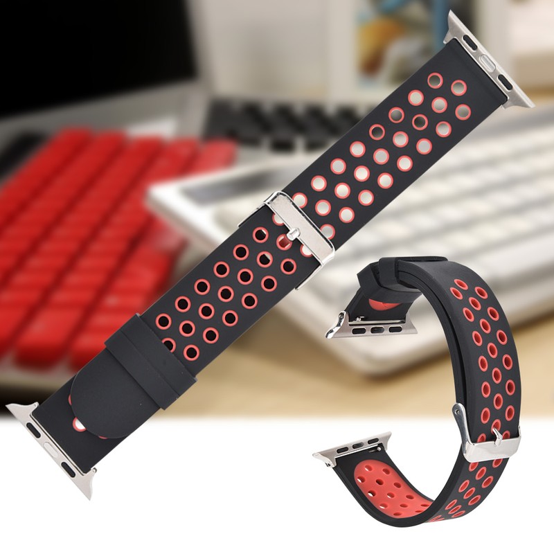 Durable Silicone Watch Strap Replacement Wristband for Watch(Black Red)