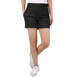 HDE Chino Shorts for Women 4" Inseam Elastic High Waisted Casual Summer Shorts Black - L