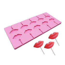 10 Cavities Red Lips Lollipop Mold with 50Pcs Sticks Sexy Lips Silicone Chocolate Hard Candy Gummy Fondant Mold
