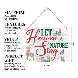 Christmas Decor Sign, Let Heaven & Nature Sing Sign, Rustic Wooden Hanging Plaque Sign, Reindeer Decor, Modern Farmhouse Decor, Christmas Wood Sign, Christmas Home Wall Decor, Holiday Decor