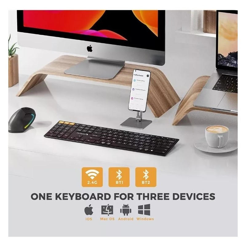 Ultra Left-Handed Wireless Keyboard Bluetooth 2.4G Ultra-Thin Rechargeable Silent NEW!