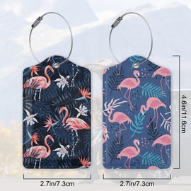 Pink Flamingos 2 Pack Luggage Tag for Suitcase, Cute Unique Leather Bag Tags Identifiers Privacy Cover ID Label with Durable Steel Loop for Women Men Kids Girls Travel