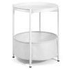 Luwesde Round Side Table, White End Table with Storage Basket,