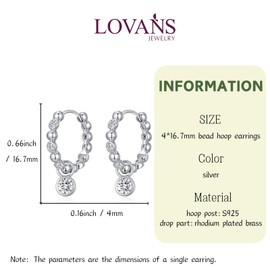 Bead Hoop Earrings for Women 925 Sterling Silver Dainty Hoop Earrings with Cubic Zirconia Ear Huggie Jewelry