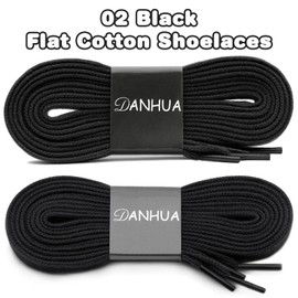 DANHUA Flat Cotton Shoelaces for Sneakers: 2 Pair 63Inch Black Solid Athletic Shoe Laces