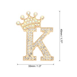 PATIKIL Letter Brooch Pin Crown Initial Rhinestone Alphabet K Letter Lapel Badge Pin for Women Suit Dress Coat Close Craft Gold