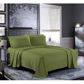 Pure Bedding Bed Sheets - Full Sheet Set [6-Piece, Olive Green] - Hotel Luxury 1800 Brushed Microfiber - Soft and Breathable - Deep Pocket Fitted Sheet, Flat Sheet, Pillow Cases