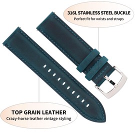 CORROPELLE Leather Watch Straps Quick Release, Vintage Elegant Top Grain Leather Watch Strap Bands Replacement for Men and Women, Watch and Smartwatch, Choice of Width - 18mm 19mm 20mm 21mm 22mm
