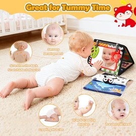 BBWOO Tummy Time Toys, Black and White High Contrast Baby Toys for Newborn, Baby Visual Stimulation Mirror, Montessori Crinkle Book for Infant 0-3-6-1