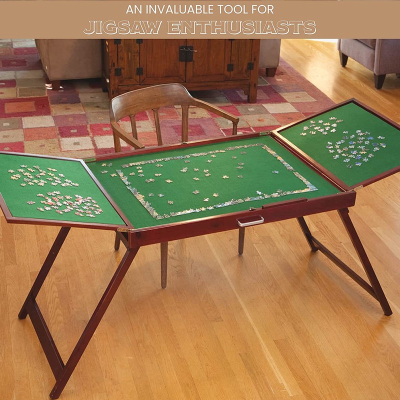 Bits and Pieces Fold-and-Go Wooden Jigsaw Puzzle Table with Legs,