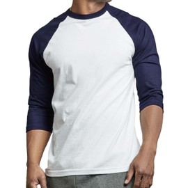 Men's Raglan Baseball Tee Shirt - Casual T-Shirts,01,2XL,Navy/Wht