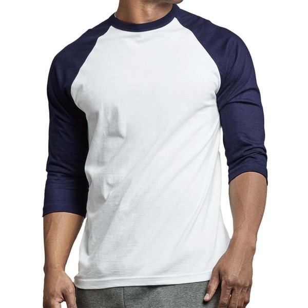 Men's Raglan Baseball Tee Shirt - Casual T-Shirts,01,2XL,Navy/Wht