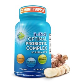 Probiotic 50 Billion CFU, Prebiotic, Digestive Enzymes, 2 Month Supply, DRcaps for Men and Women Healthy Digestion - Lactobacillus Acidophilus, Shelf Stable, Gluten Dairy Free & Vegetarian Friendly