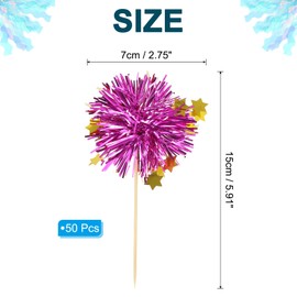 PATIKIL Firework Cupcake Toppers, 50 Pcs Sparkle Tinsel Snow Cupcake Picks Birthday Party Graduation Wedding Foil Decor Cocktail Food Fruit Toothpicks Christmas, Purple