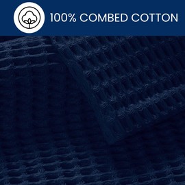 DESTIN HOME Prewashed Waffle Bed Blanket 100% Combed Cotton - Soft, Breathable, Lightweight, All-Season Blanket for Bed Couch Sofa - King Size 90x102 Inch Cozy Layering Throw Blanket Navy Blue