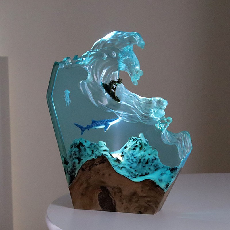 Desktop Sea Wave Decoration Delicate Resin Lamp Night Light for
