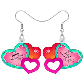 Cute Valentines Day Gifts Heart Earrings Dangle Acrylic Heart Jewelry for Women Girlfriends Charms, Acrylic, No Gemstone