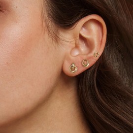 KissYan Stud Earrings for Women, 14K Gold Plated 3 Pairs Cubic Zirconia Small Stud Earring Multipack Hypoallergenic Dainty Trendy Jewelry Gifts(Style 8)