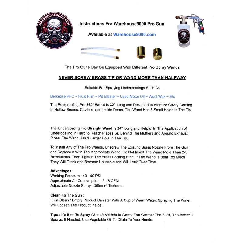 Pro Undercoating Spray Gun Kit, Fluid Film, Wool Wax, PFC.