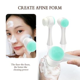 Juego de lavado facial, cepillo de limpieza manual 2 en 1, cepillo de cuidado de la piel, cepillo de silicona para la cara, equipado con diademas, pul