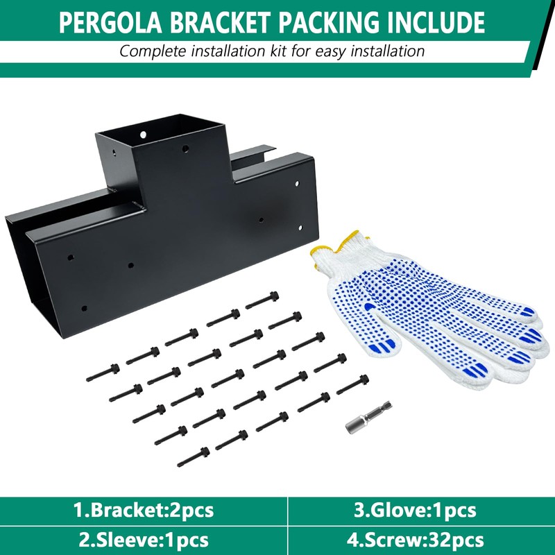 VoTwoofv Pergola Bracket kit 6" x 6",3-Way T-Shaped Bracket Woodworks