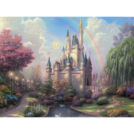 Meecaa Paint by Numbers Castle House Rainbow Creek Kit for Adults Beginner DIY Oil Painting 16x20 inch (Castle, No Frame)