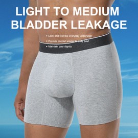 IRISMORII Washable Mens Leakproof Incontinence Underwear Bladder Leak Protection Instant Absorbency 60 ML Boxer Briefs (Gray L)