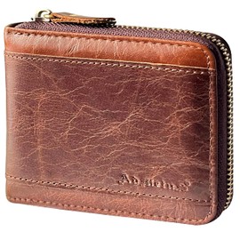 Admetus Wallet for Men Bifold Genuine Leather Zipper Wallet RFID Blocking Card Holder Purse Brown159