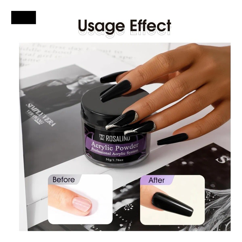 Rosalind Polvo Acrílico Negro Para Uñas De 1.76 Oz/1.76 Onza