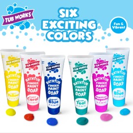 Tub Works™ Bathtub Finger Paint Soap, Fun Colors 6 Pack | Non-Toxic, Washable Bath Paint for Finger Painting on Tub Walls | Ideal Toddler Bath Toys for Creative Play | Easy to Clean, Fun Bathtub Paint