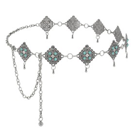 XZQTIVE - Cinturón de concho occidental para mujer, correa de cadena dorada plateada, cinturón de vaquera, para vestidos, jeans, traje de conciertos de campo, S:Fit Waist up to 36", Metal