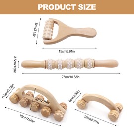 GZjiyu 4-Piece Massage Roller Set, Fascia Roller Wood, Fascia Roller with Handle Massage Roller for Neck, Shoulder, Legs, Back, Full Body Muscles