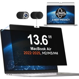 360° Magnetic Privacy Screen for MacBook Air 13.6 & 13 Inch 2022-2025 (M2, M3, M4), Removable Anti Glare Blue Light Filter, 4 Way Anti Spy Black Protector for Mac Air 13In Laptop Computer