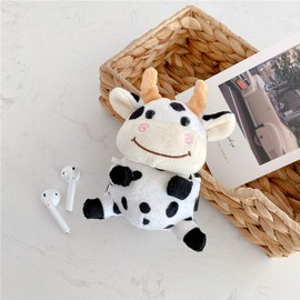 Yatchen Fur Case for AirPods 1&2, Unique Cute 3D Cartoon Fluffy Plush Cows Design Funny for AirPods Cover Case with Keychain Protective Case for AirPods 1&2 Cows