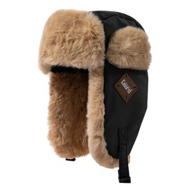 Clakllie Men's Trapper Trooper Hats Pilot Russian Hats Ushanka Eskimo Hat with Earflaps Warm Winter Hat for Hunting,PL2406-Black