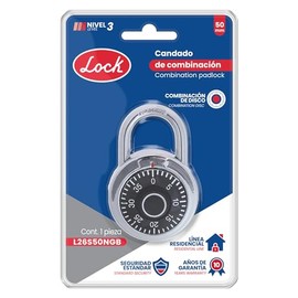 Lock L26S50NGB Candado de Combinación Disco, color Negro, 50 mm