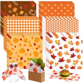 Ireer 300 Pcs Thanksgiving Wax Paper Sheets for Food Autumn Deli Paper 12x12 Inch Fall Wax Sheet Autumn Wrapping Deli Pumpkin Pinecone Maple Leaf Basket Liners Greaseproof Wrapping Sheets