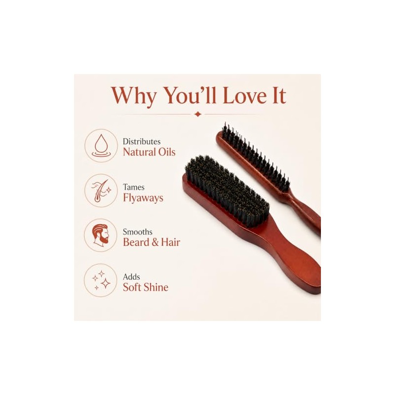 2 Pcs Boar Bristle Hair Brush, Slick Back Hair Brush