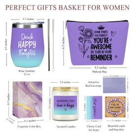 Encourangement Self Care Birthday Gifts for Women,Thank You Get Well Soon Thinking of You Gifts for Women, Mom Friends Sister Christmas Wine Tumbler Makeup Bag Scented Candle Bracelet Basket