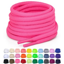 Puzeam 2 Pairs Oval Athletic Shoelaces 33 Colors 1/4" Half Round Shoe Laces for Sneakers - Hot Pink 110