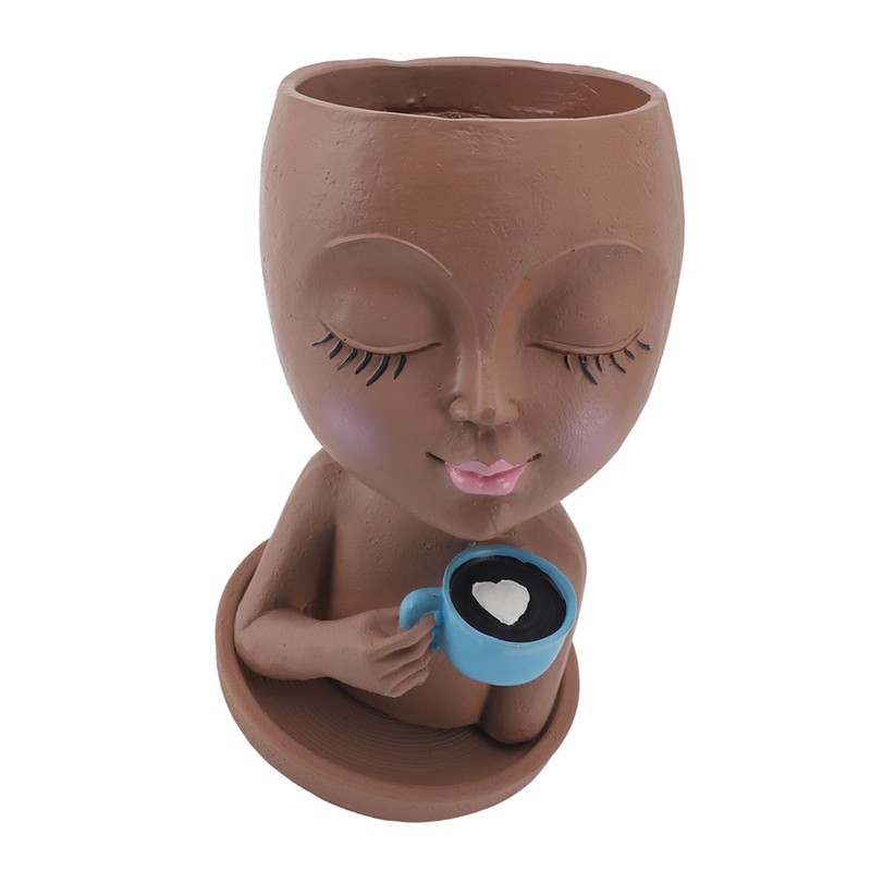 Resin Face Plant Pot Creative Cute Small Drinking Coffee Succulent