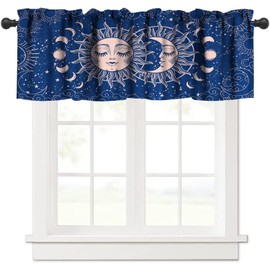 ZhiRain Boho Sun Moon Valance Curtain Sun and Moon Mystic Stars Space Rod Pocket Valance Window Treatments 1 Panel Short Curtains for Kitchen Farmhouse Living Room Bathroom Decor 54 x 18 in