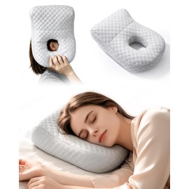 KUAZIDAR Ear Pillow with Hole, Side Sleeper Donut Pillow for Ear Pain, Gray