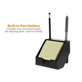 Bostitch Konnect Sticky Note Holder + Business Card Stand, Includes Pen Holders, Black