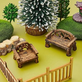 Brown Fairy Garden Furniture Ornaments Miniature Resin Chair Bench Doll House Decor Home Garden Miniatures Resin Micro Landscape Decoration Bench Furniture Outdoor Decor