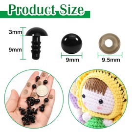 TOAOB 150pcs 9mm Black Plastic Safety Eyes Crafts Safety Eyes with Washers for Stuffed Animals Amigurumis Crochet Bears Doll Making