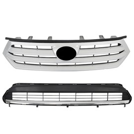 SEBLAFF Chrome Front Bumper Upper and Lower Grille Assembly Set Replacement for 2011-2013 Highlander
